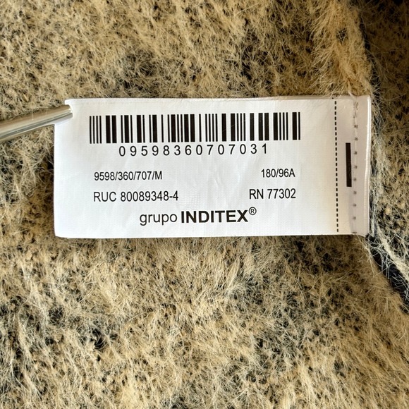 Zara Women's Fuzzy Zip-Up Hoodie Jacket | Size Medium | Black‎ & Cream Abstract - Picture 8 of 8